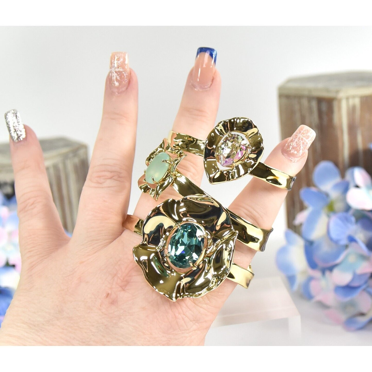 Alexis Bittar Ancient Coin Crystal Cut Out LARGE Cuff Bangle Bracelet NWT