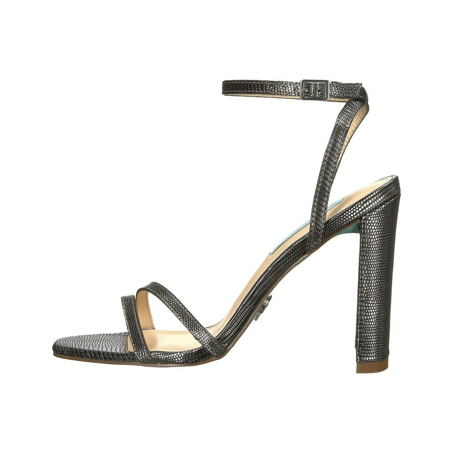 Betsey Johnson Mady Dark Silver Lizard Embossed Satin High Heels 7 NIB