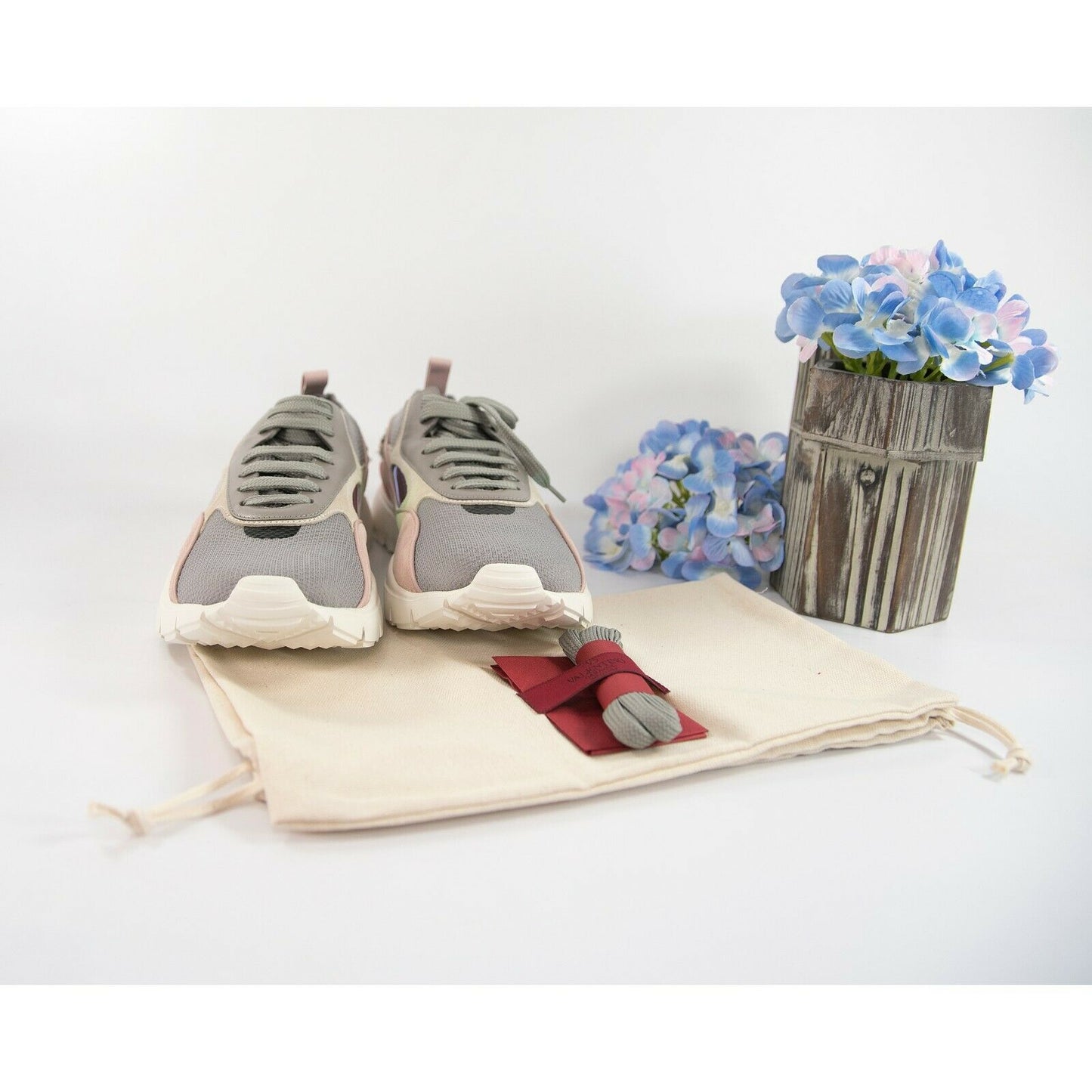 Valentino Garavani Leather Embellished Suede Athletic Sneakers 39 9 NIB