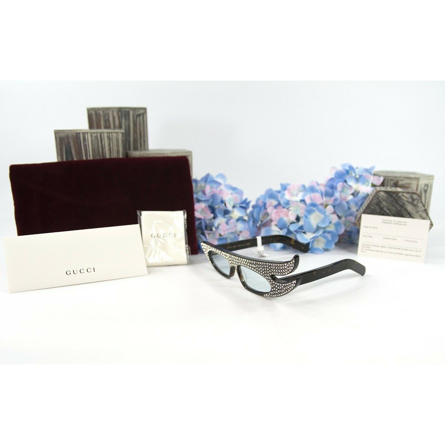 Gucci Crystal Hollywood Forever Oversize Cat Eye Sunglasses NWT $1100 GG0240S