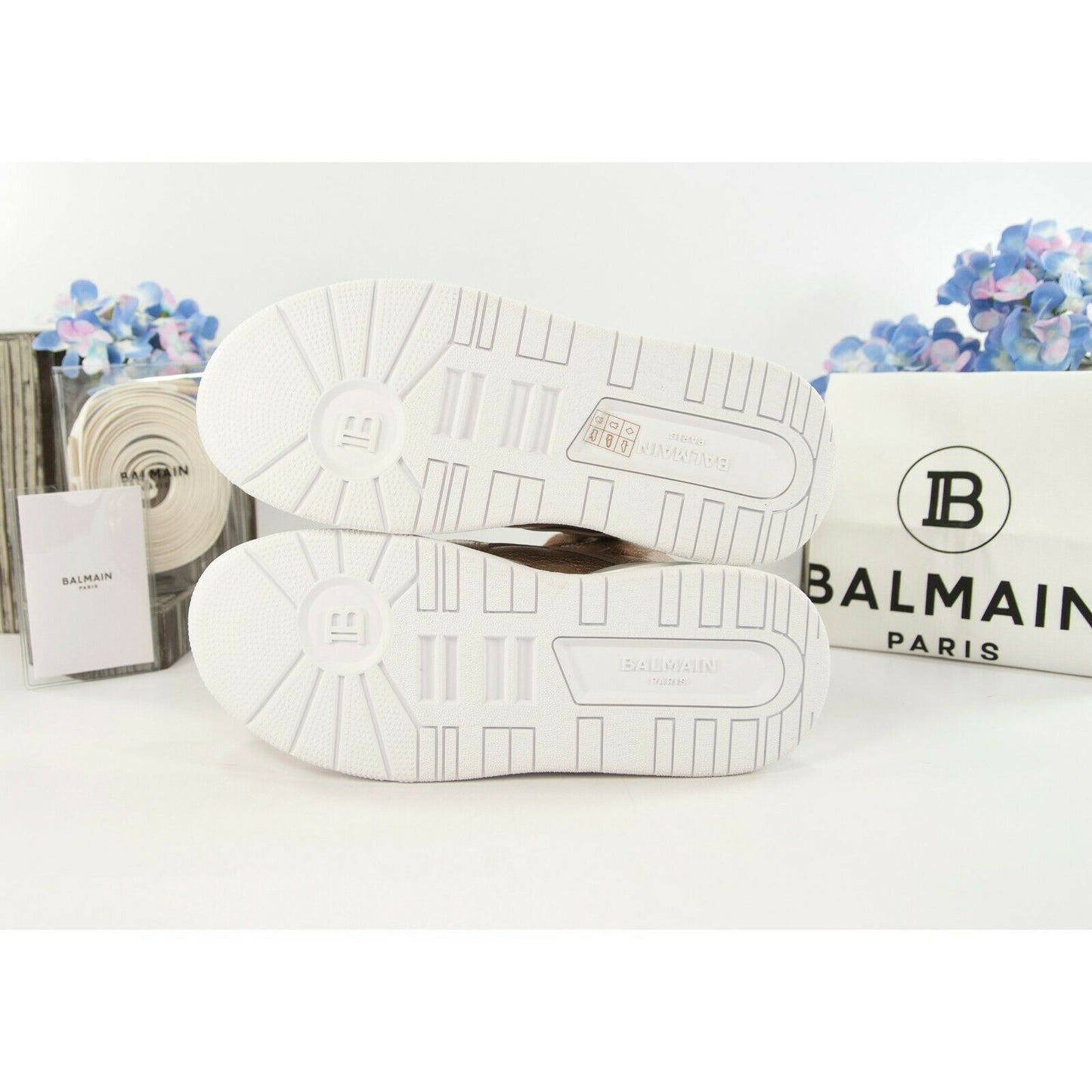 Balmain Rose Gold B-Ball High Top Leather Sneakers 38 NIB