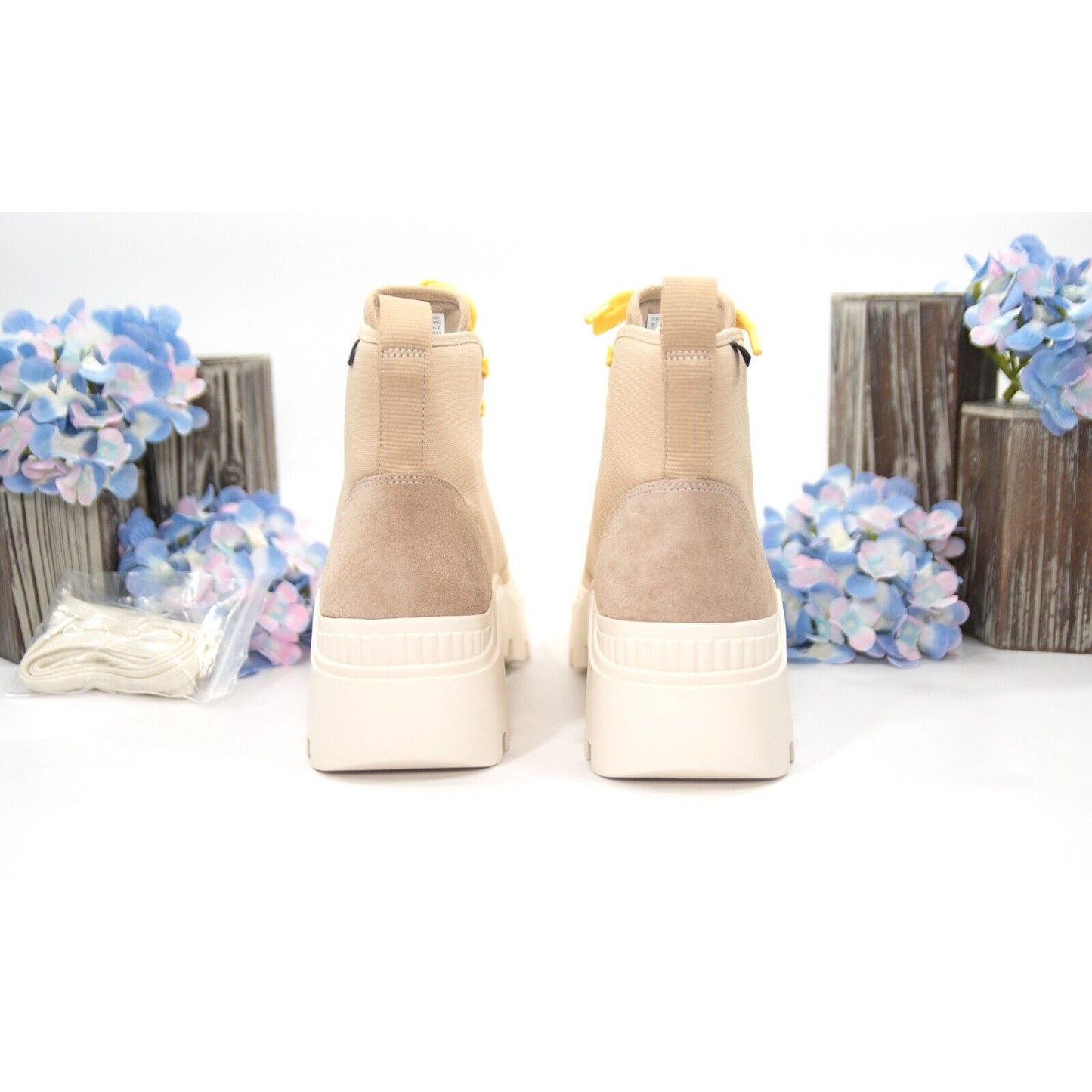 Tory Burch Camp Sneaker Sand Tan Suede Canvas Lace Up Boots Size 8 NIB