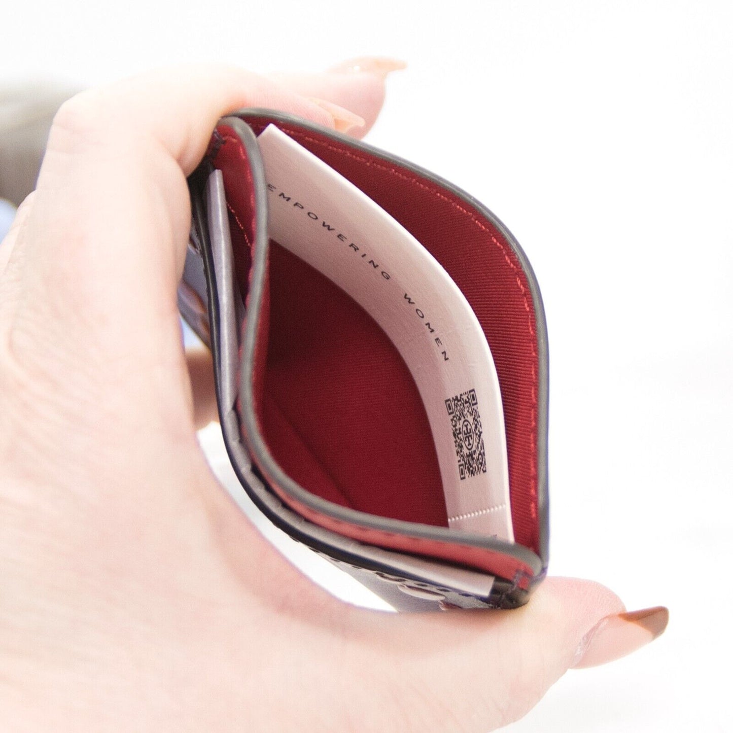 Tory Burch Wild Thistle Red Leather Colorblock Logo Card Case Mini Wallet NWT