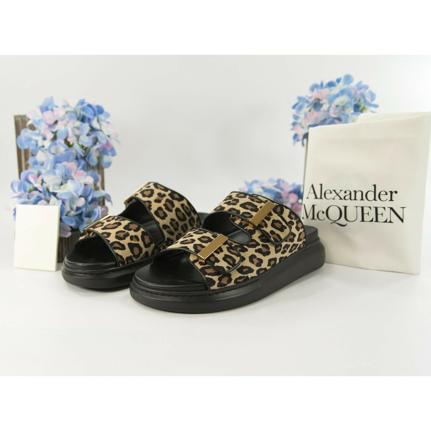 Alexander McQueen Oversized Leopard Suede Hybrid Slide Sandals 37 NIB