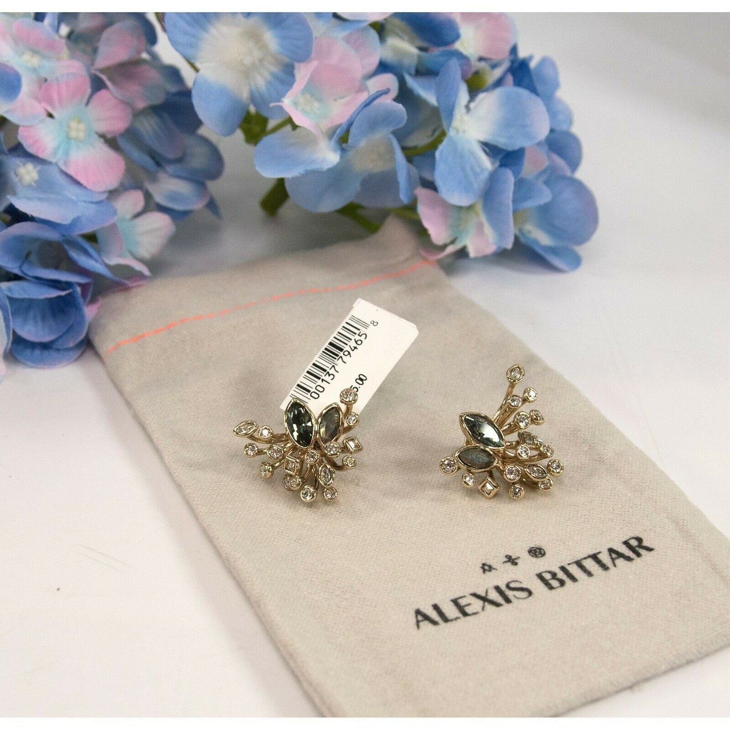 Alexis Bittar Gold Navette Starburst Crystal Large Stud Earrings NWT