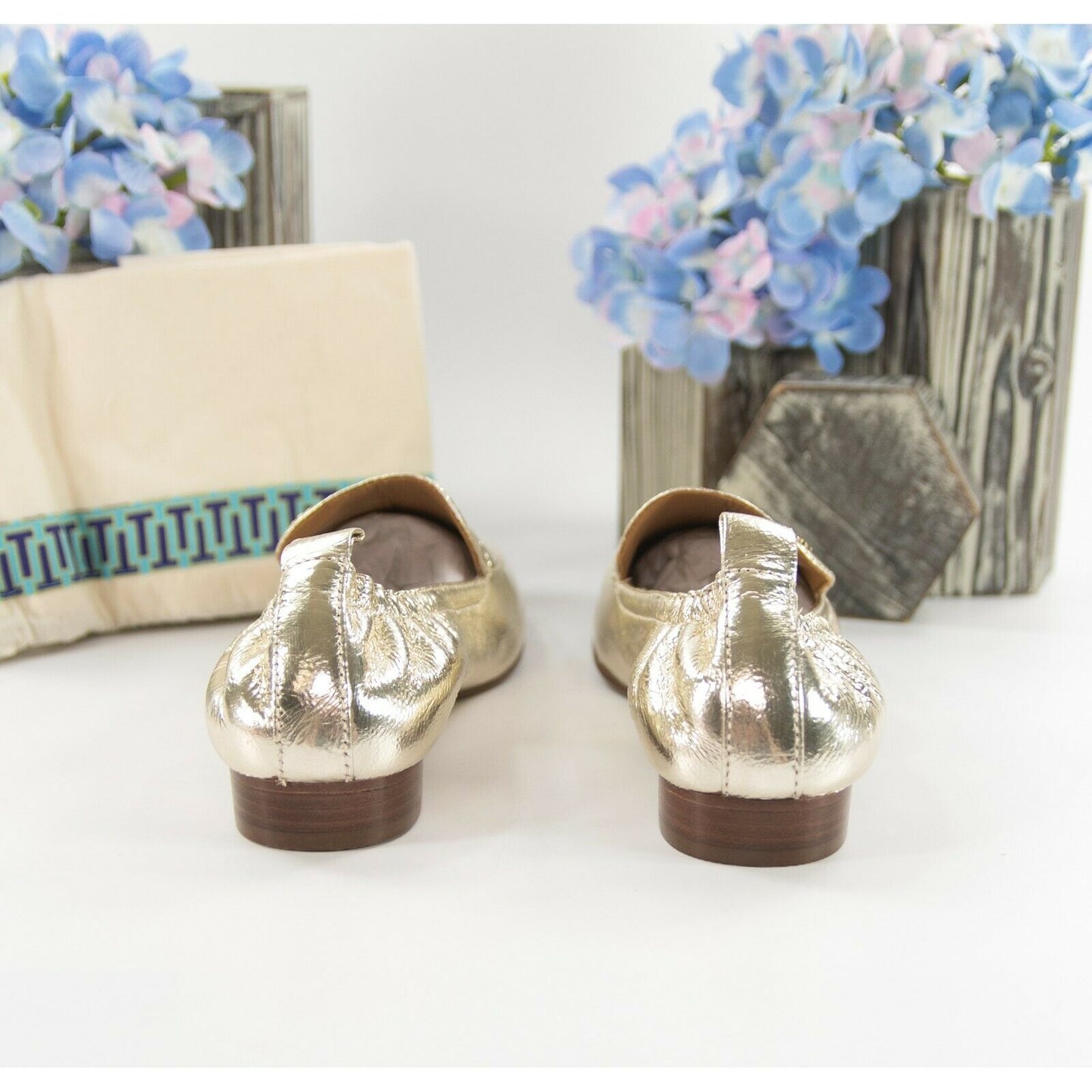 Tory Burch Kira 20MM Spark Gold Metallic Leather Elastic Loafer Sz 6 NIB