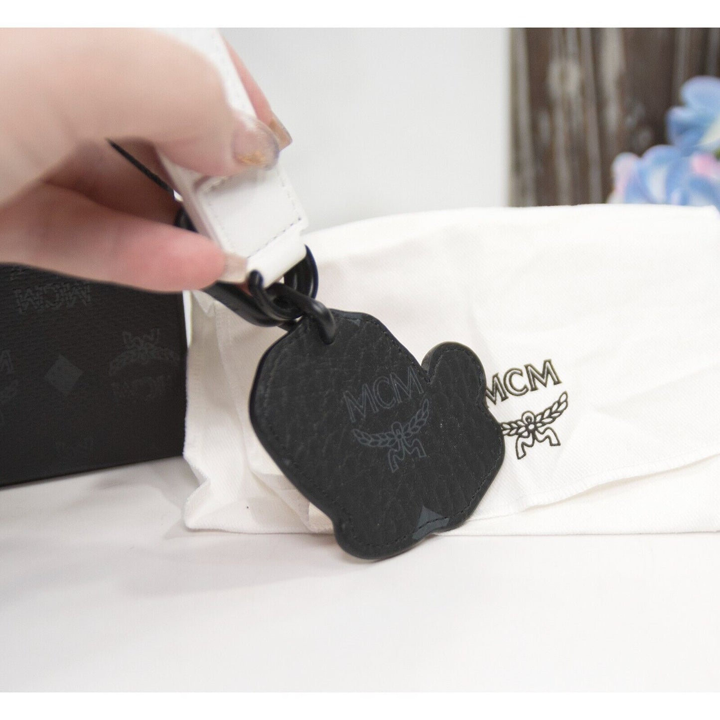 MCM x SAMBYPEN Henry Timid Lion Logo Leather Large Bag Charm Keychain NWT