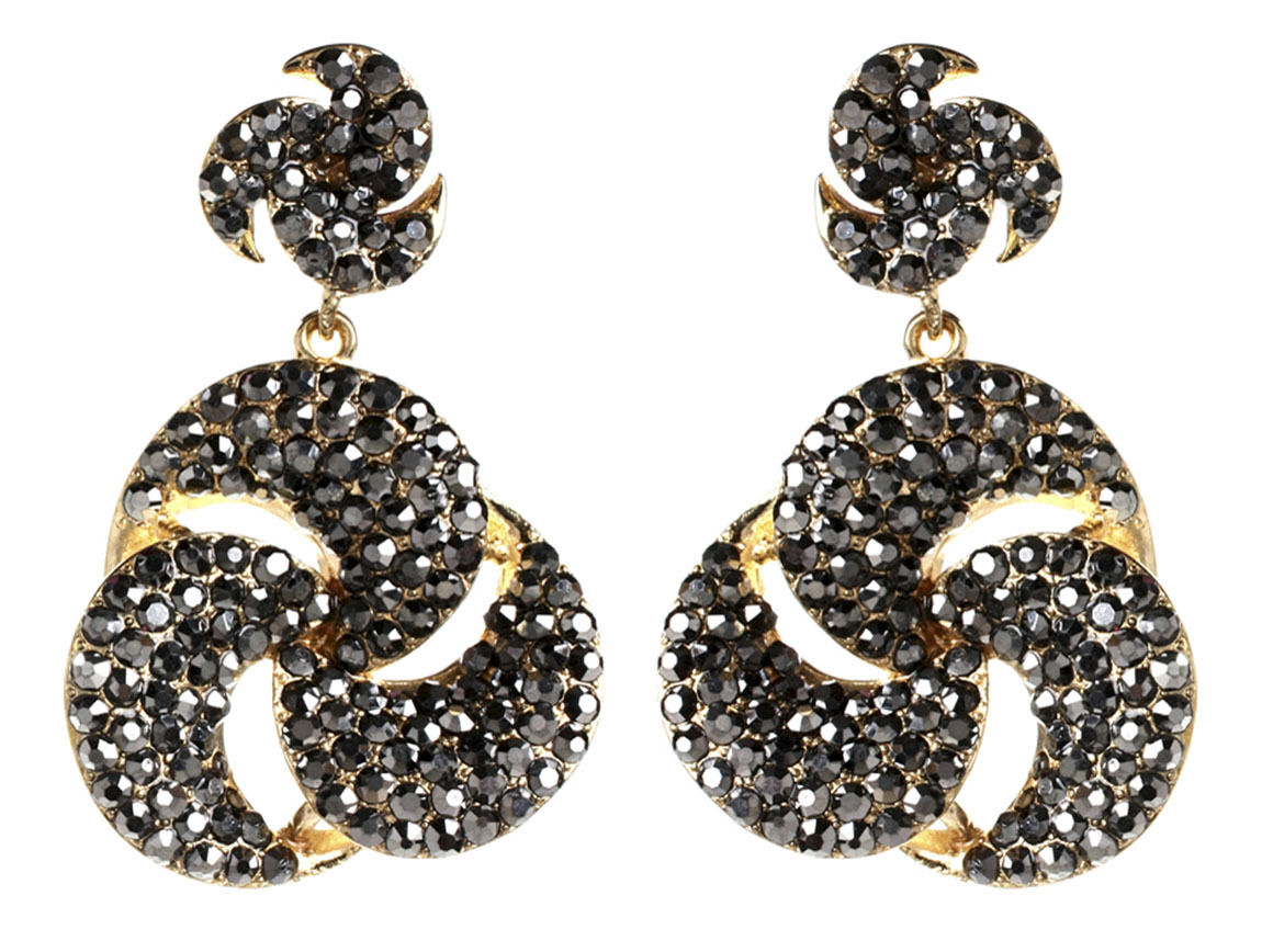 Amrita Singh Gold Tone Gunmetal Crystal  Per Se Dangle Earrings ERC 4072 NWT