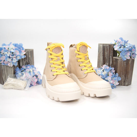 Tory Burch Camp Sneaker Sand Tan Suede Canvas Lace Up Boots Size 8 NIB