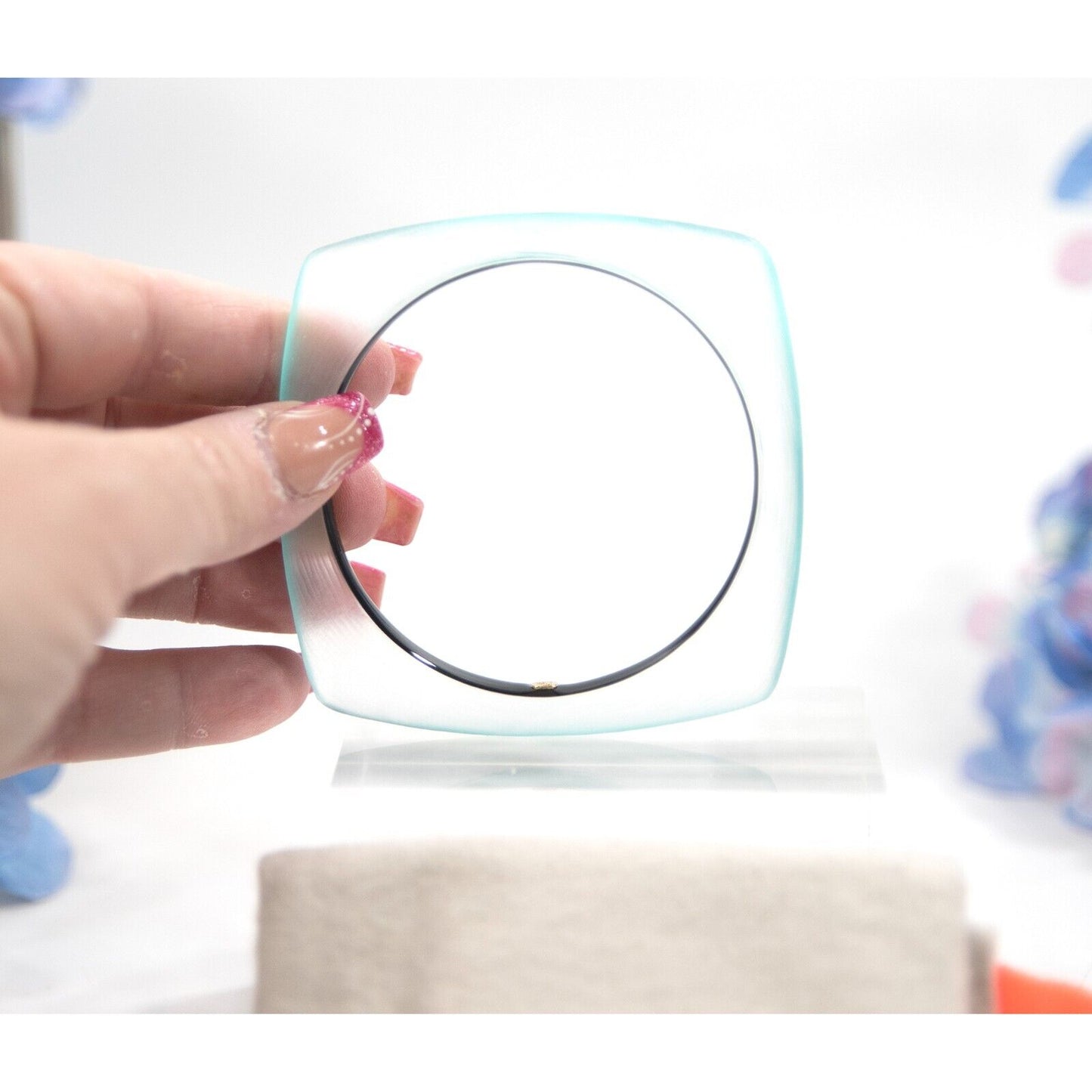 Alexis Bittar Electric Mint Lucite Soft Square Skinny Bangle Bracelet NWT