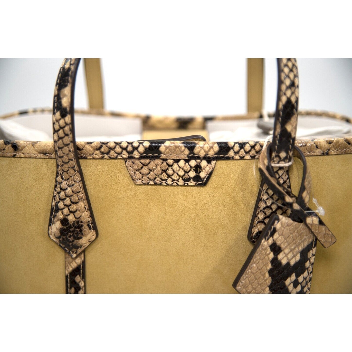 Tory Burch Perry Cornbread Suede Exotic Snake Small Triple Compartment Tote BNWT