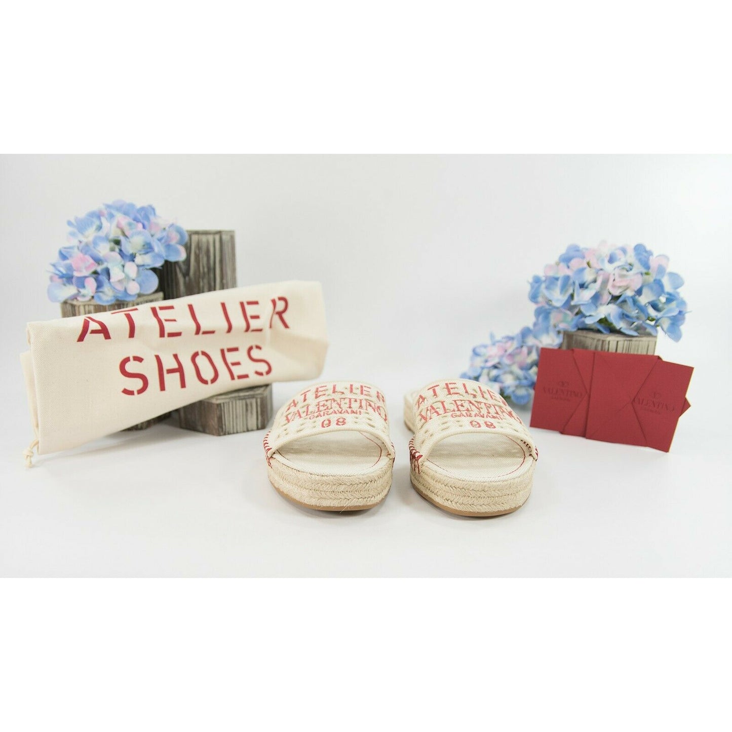 Valentino Atelier Eyelet Logo Espadrille Flatform Sandal 38 NIB