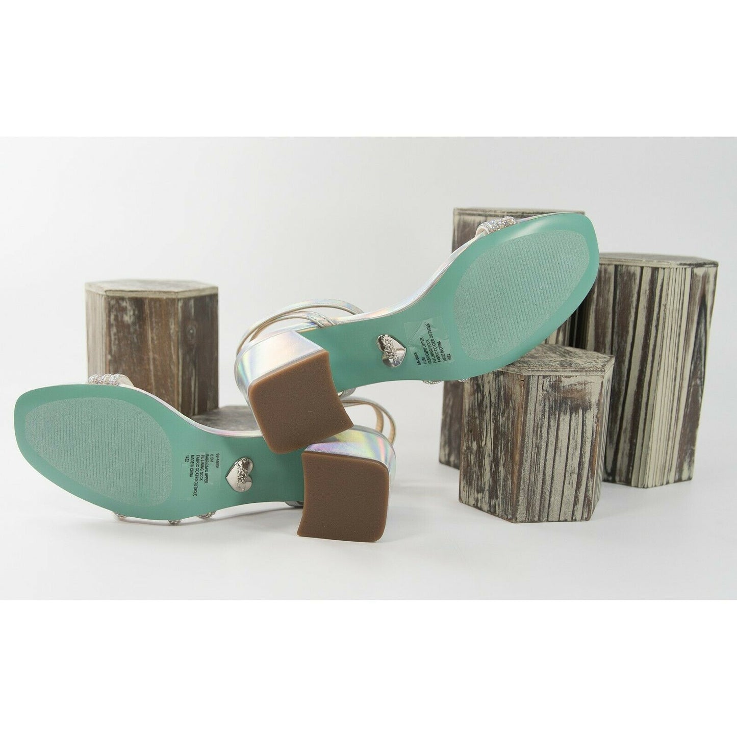 Betsey Johnson Anika Crystal Silver Iridescent Faux Leather High Heels 6 NIB