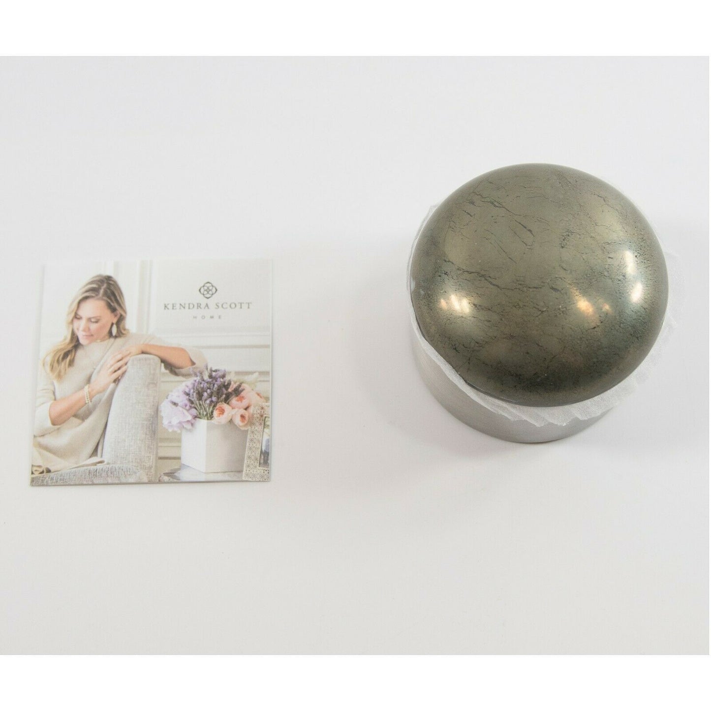Kendra Scott Brown Pyrite Antique Silver Mini Dome Trinket Box NWT