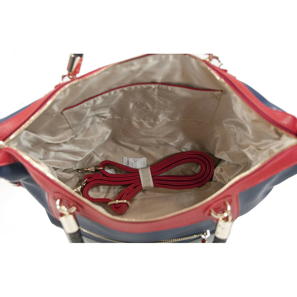 Amrita Singh Colorblock Faux Leather Woven Handle Large Satchel Shoulder Bag NWT