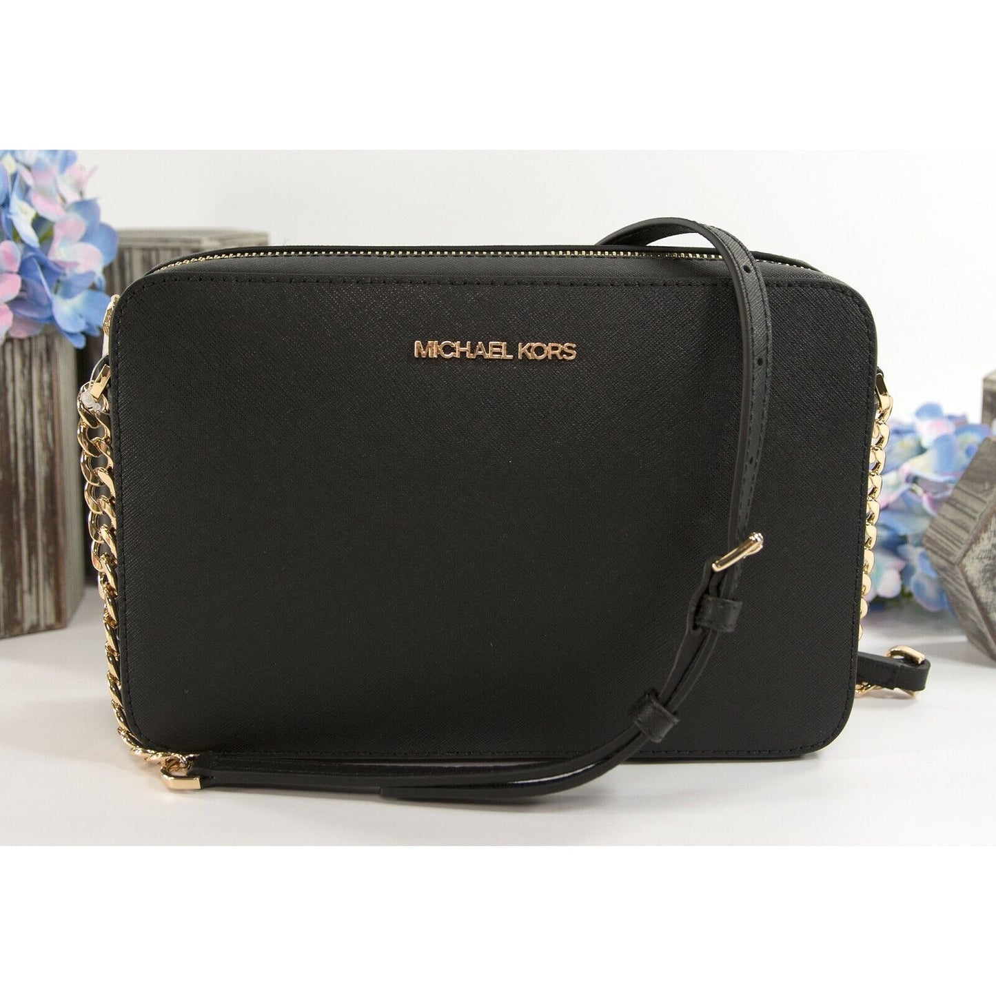 Michael Kors Jet Set Black Leather Large East West Crossbody Bag NWT