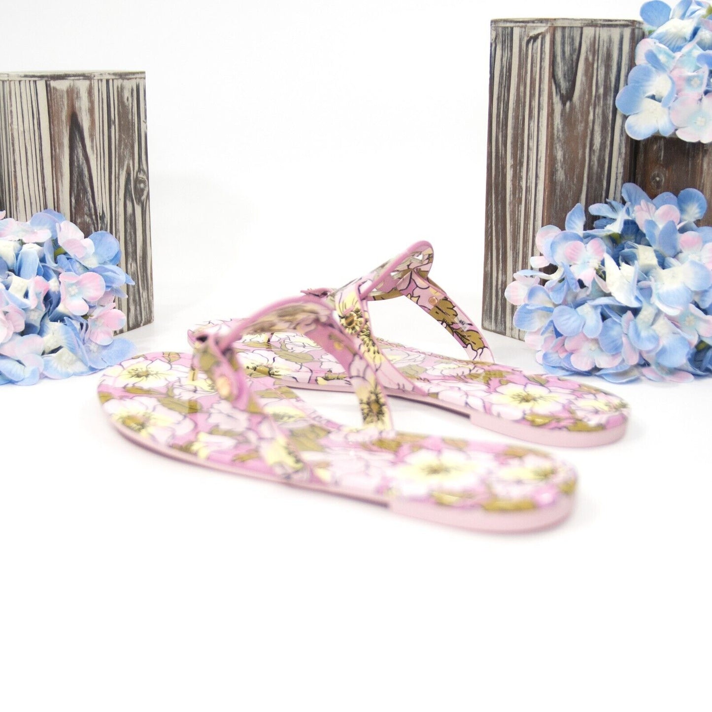 Tory Burch Miller Purple Bold Flower Patent Leather Sandals Size 7 NIB