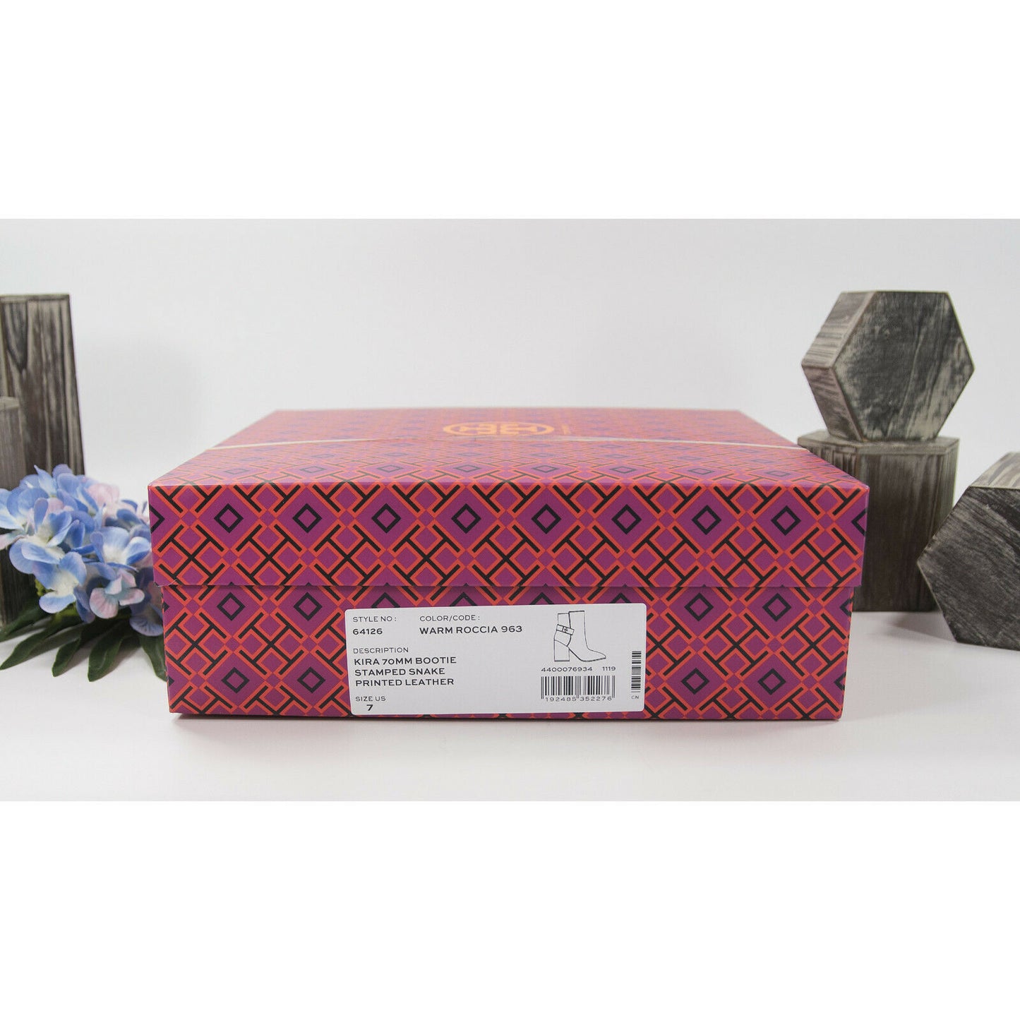 Tory Burch Kira 70MM Warm Roccio Stamped Snake Leather Bootie Boots 7 NIB