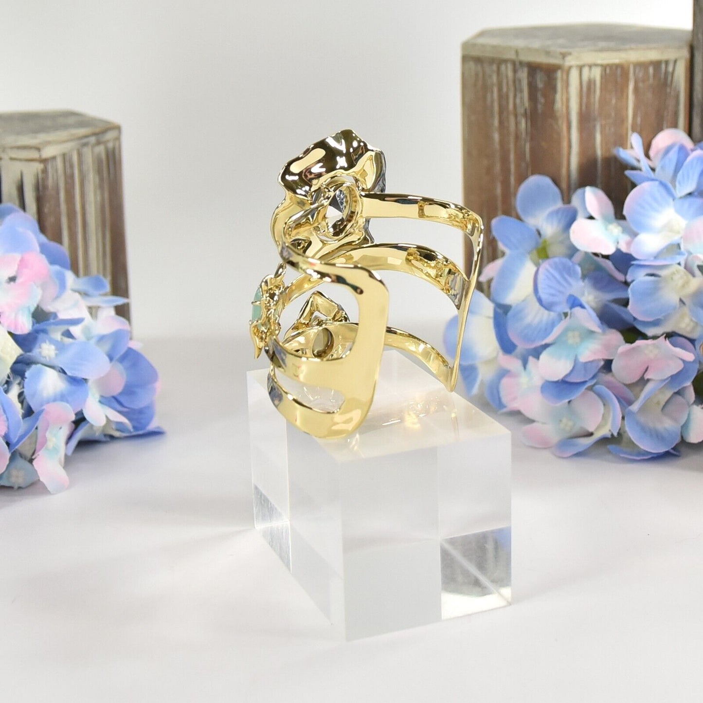 Alexis Bittar Ancient Coin Crystal Cut Out LARGE Cuff Bangle Bracelet NWT