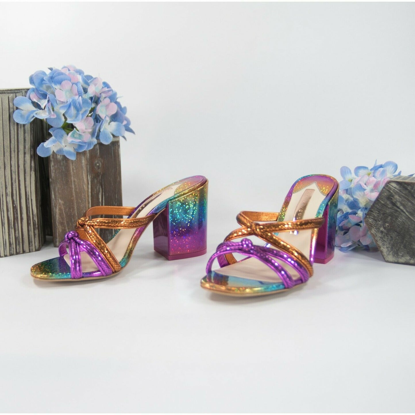 Sophia Webster Freya Rainbow Leather Mid Mules Heels Size 36.5 6.5 NIB