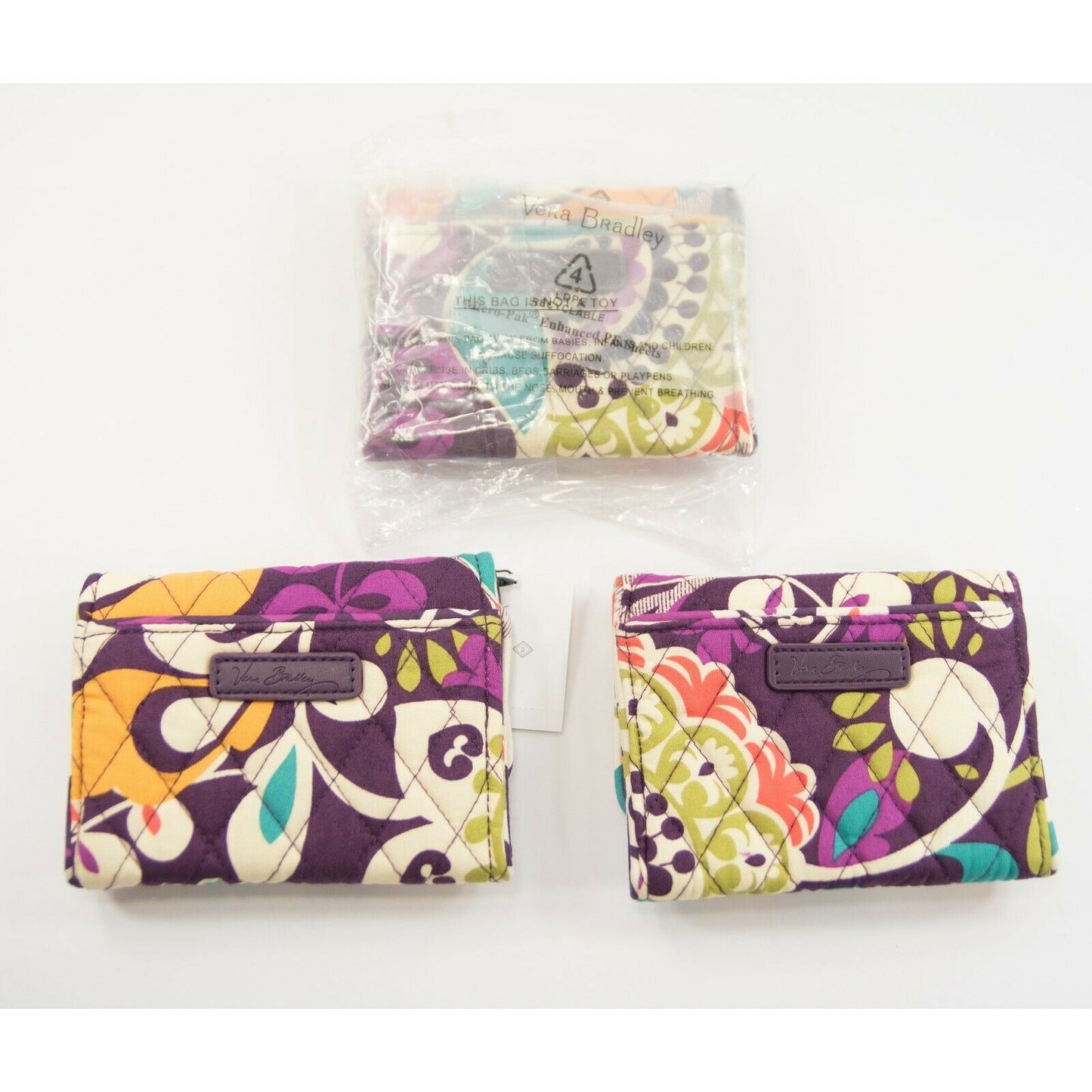 Vera Bradley Plum Crazy Petite Trifold Card Case Holder Mini Wallet NWT