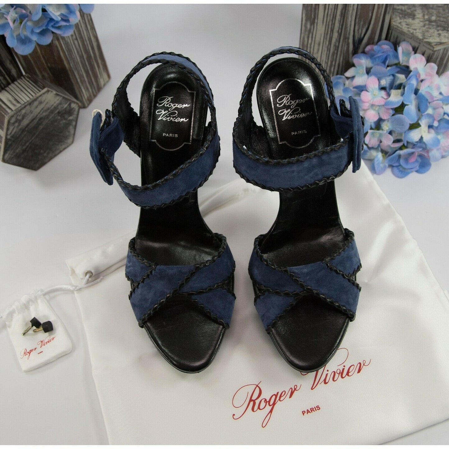 Roger Vivier Electric Blue Suede Lacey Whipstitch Platform Heels Size 40 10 NIB