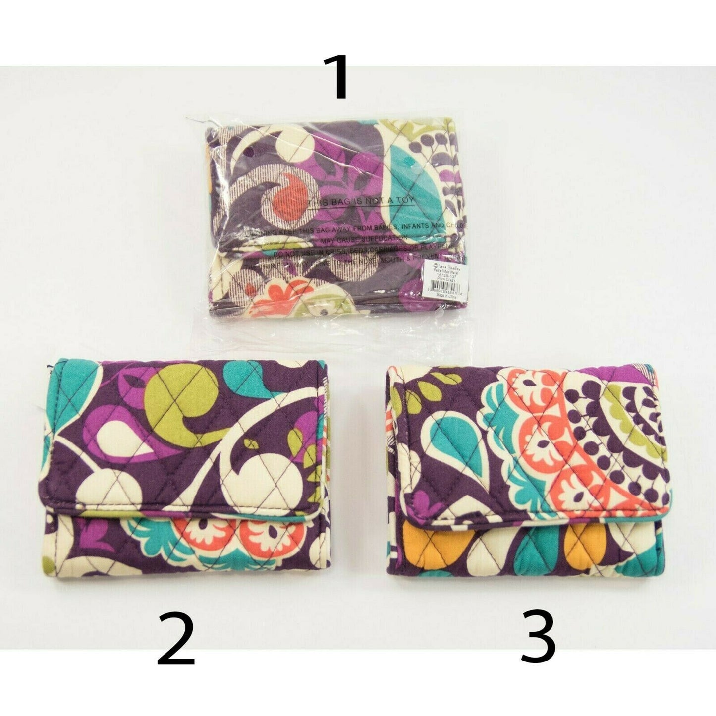Vera Bradley Plum Crazy Petite Trifold Card Case Holder Mini Wallet NWT