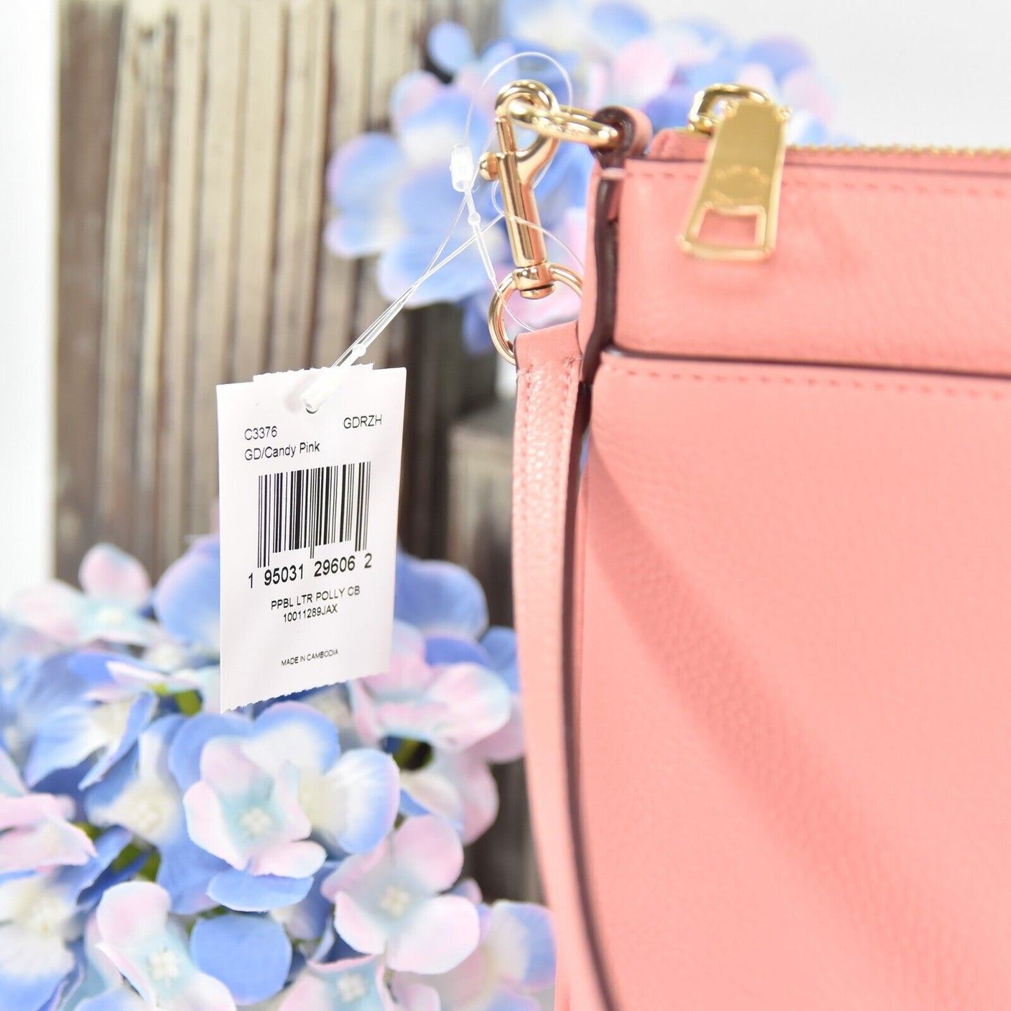 Coach Polly Candy Pink Pebbled Leather Turnlock Slim Crossbody Bag NWT