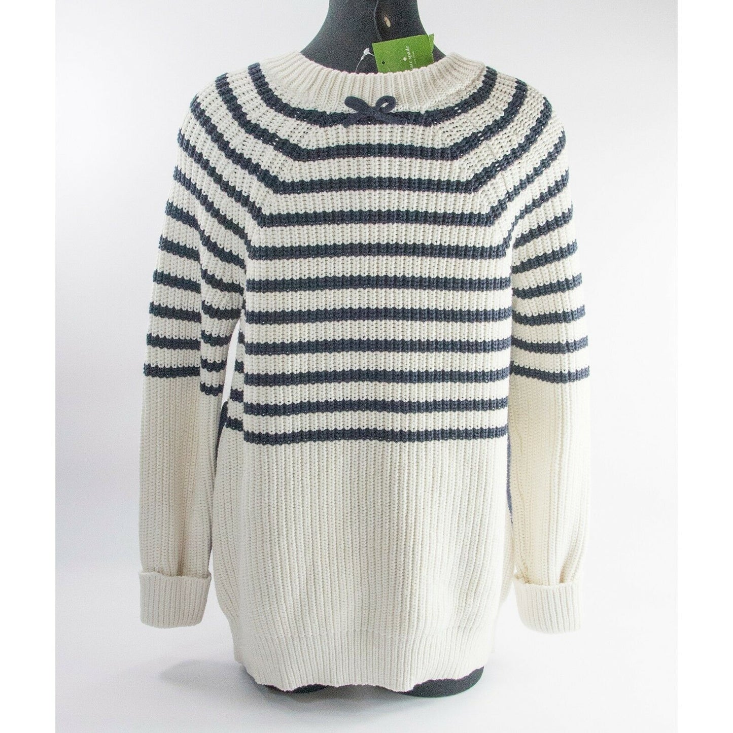 Kate Spade Navy Cream Striped Chunky Transcontinental Express Aura Sweater M NWT