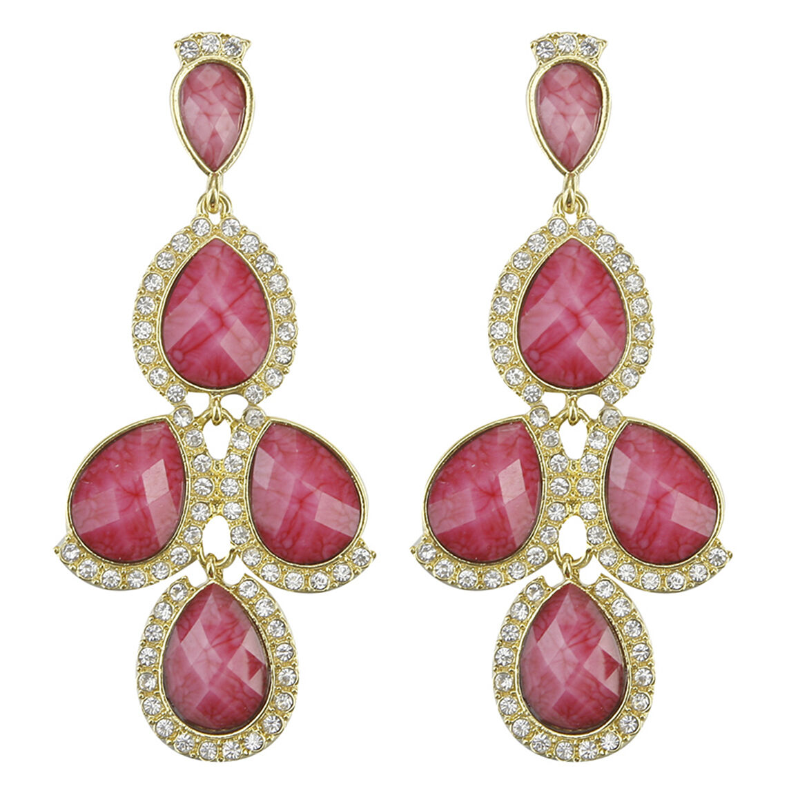 Amrita Singh Gold Crystal Fuchsia Resin Hamptons Teardrop Earrings ERC 104 NWT