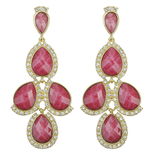 Amrita Singh Gold Crystal Fuchsia Resin Hamptons Teardrop Earrings ERC 104 NWT