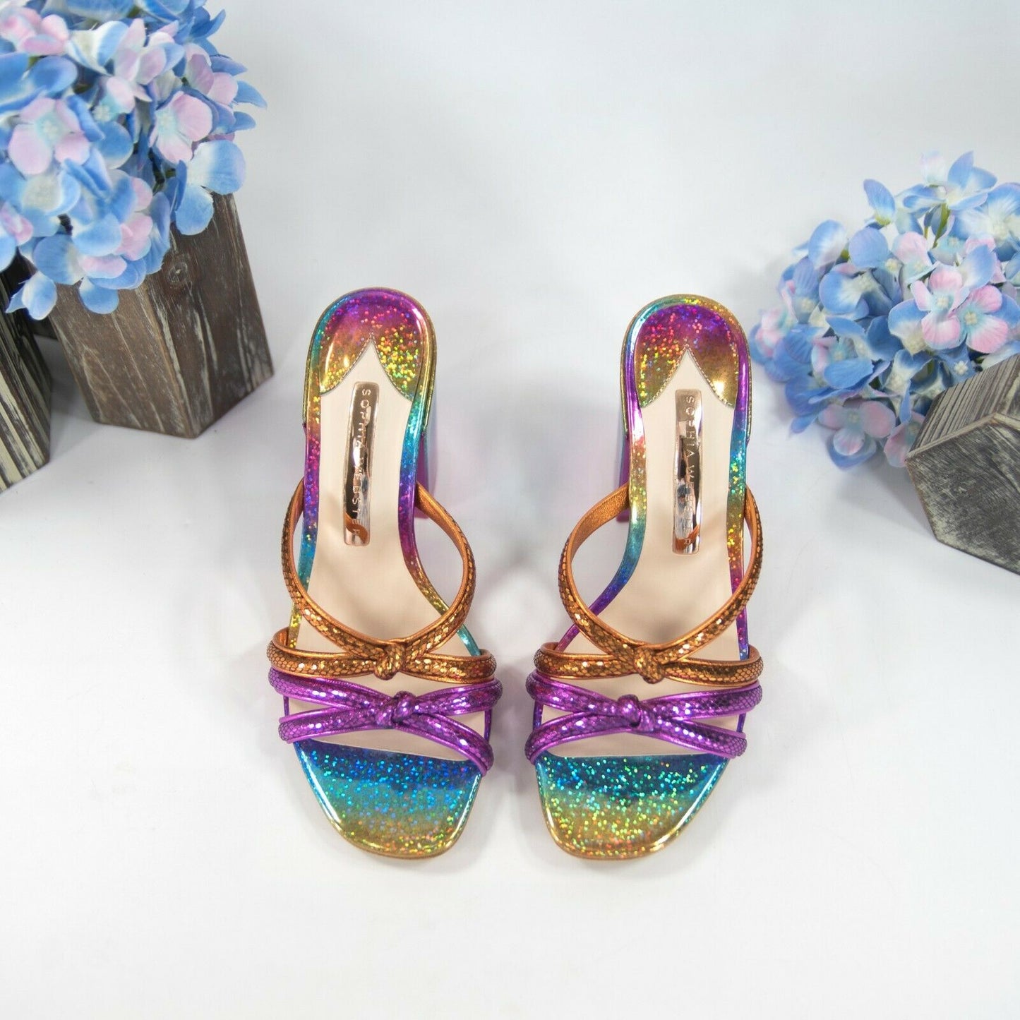 Sophia Webster Freya Rainbow Leather Mid Mules Heels Size 36 NIB