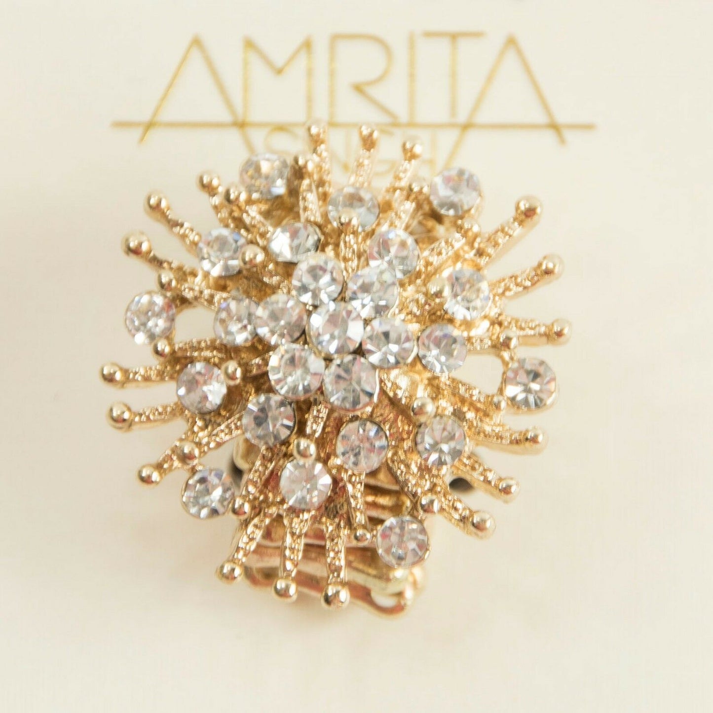 Amrita Singh Gold Crystal Snowflake Floral Stretch Cocktail Ring RC 448 NWT