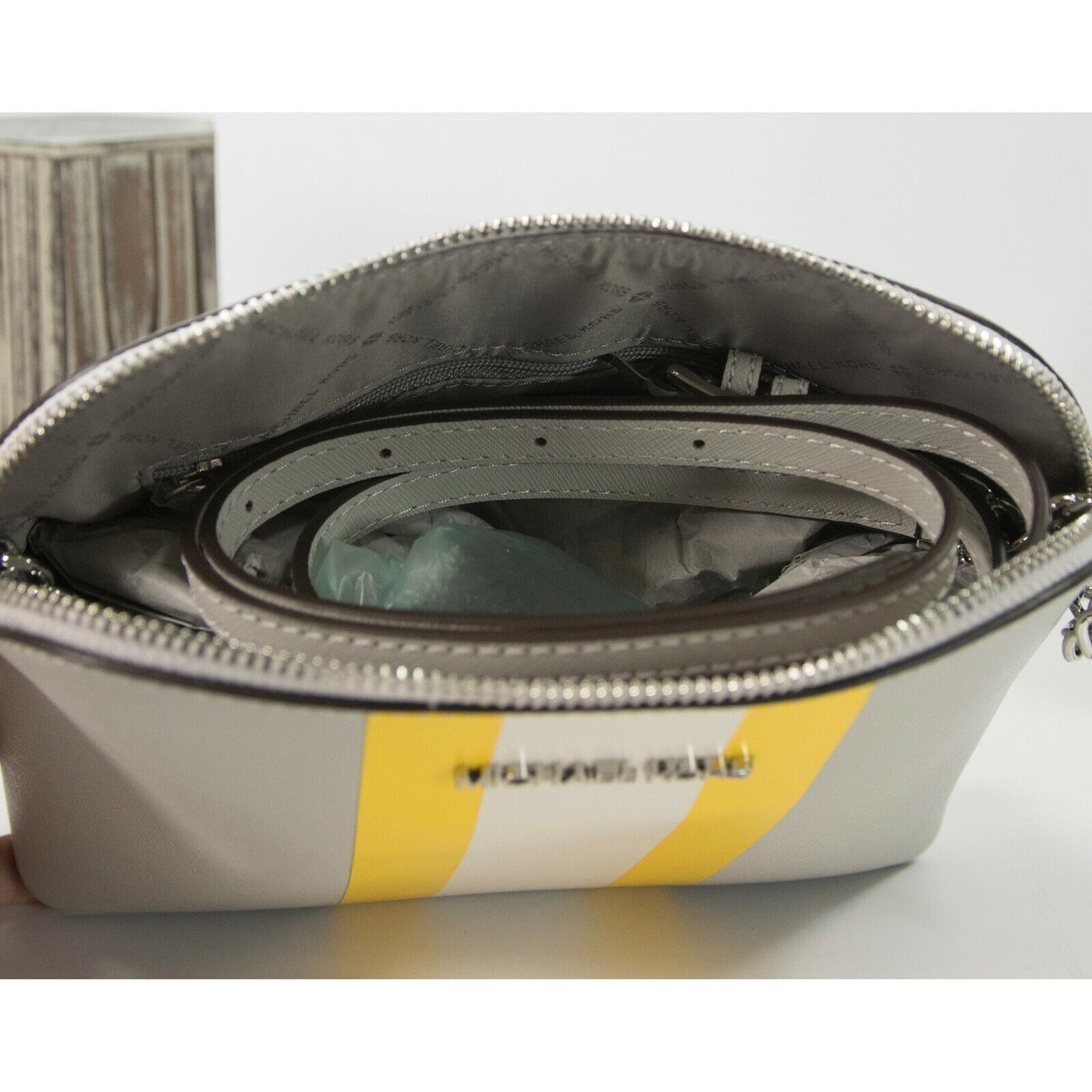Michael Kors Aluminum Saffiano Leather Cindy Large Dome Crossbody Bag NWT