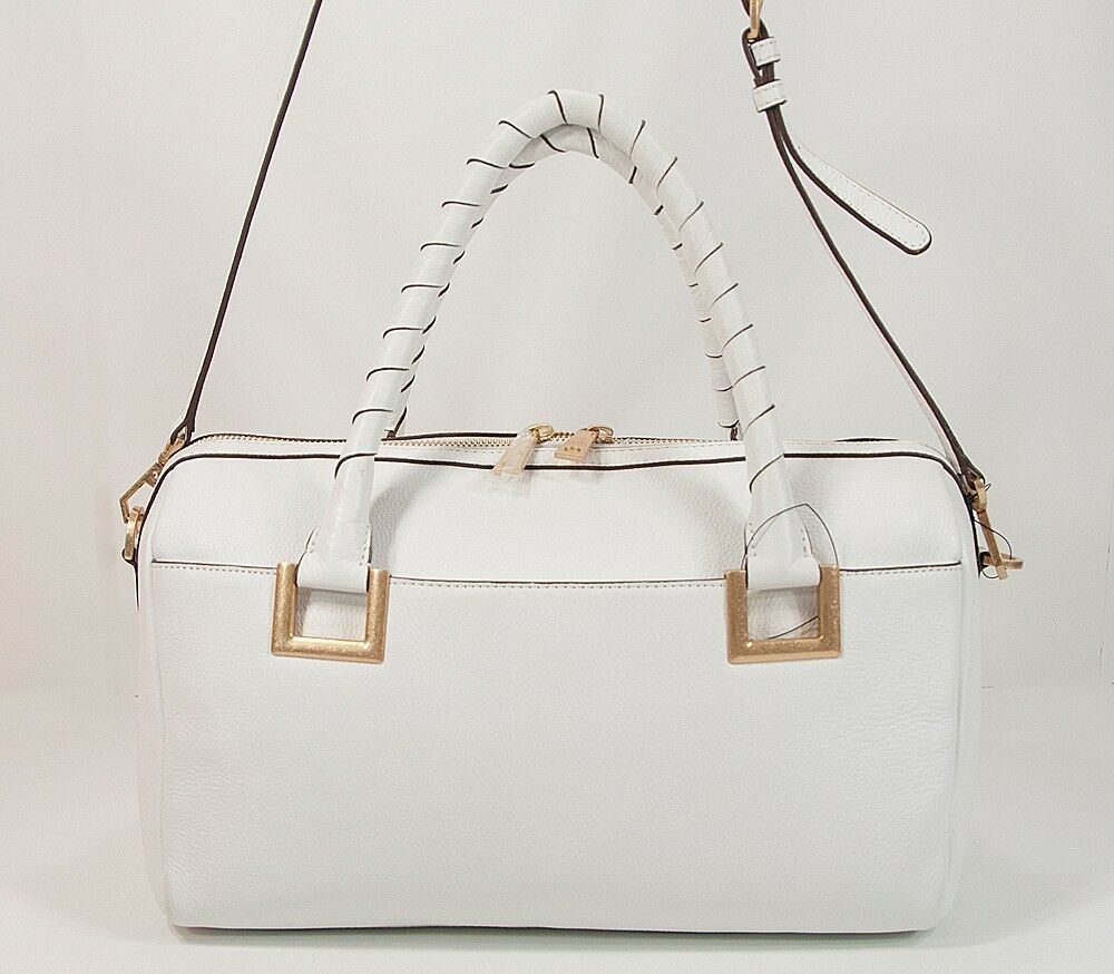 DKNY Crosby White Leather Satchel Large Gold Hardware with Rolled Handles NWT