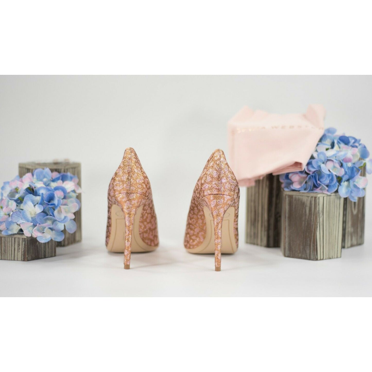 Sophia Webster Rio 100mm Rose Gold Pink Leopard Stilleto Heels Size 37 7 NIB