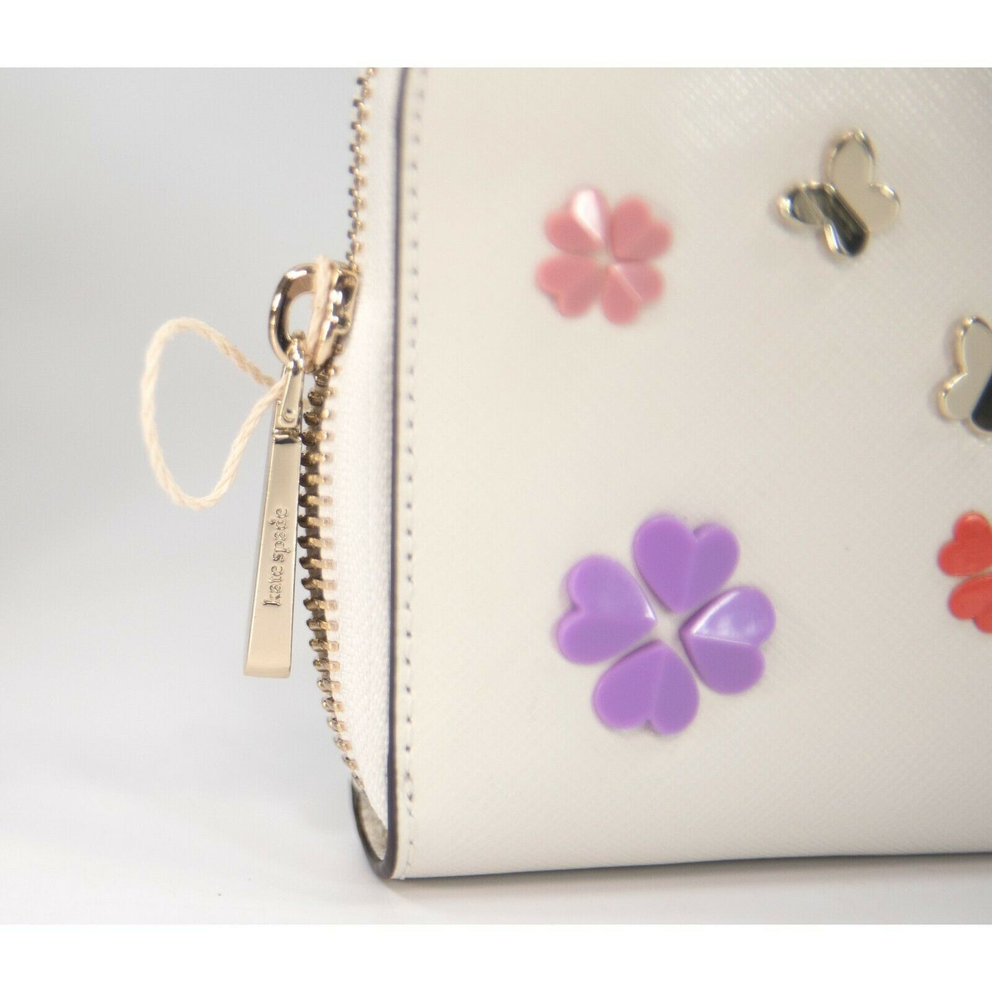 Kate Spade Ivory Leather Spencer Clover Butterfly Zip Around Lacey Wallet NWOT