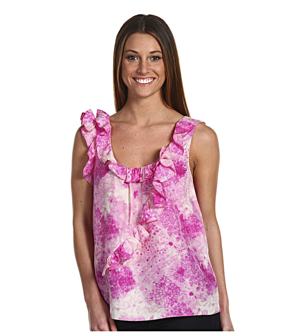 Juicy Couture Pink Floral Tie Dye Silk Top Shirt BLACK LABEL Blouse Sz M NWT