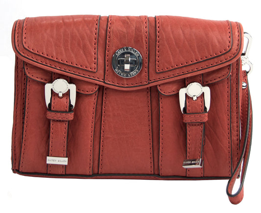 Karen Millen Large Orange Leather Large Lock Front Clutch NWT