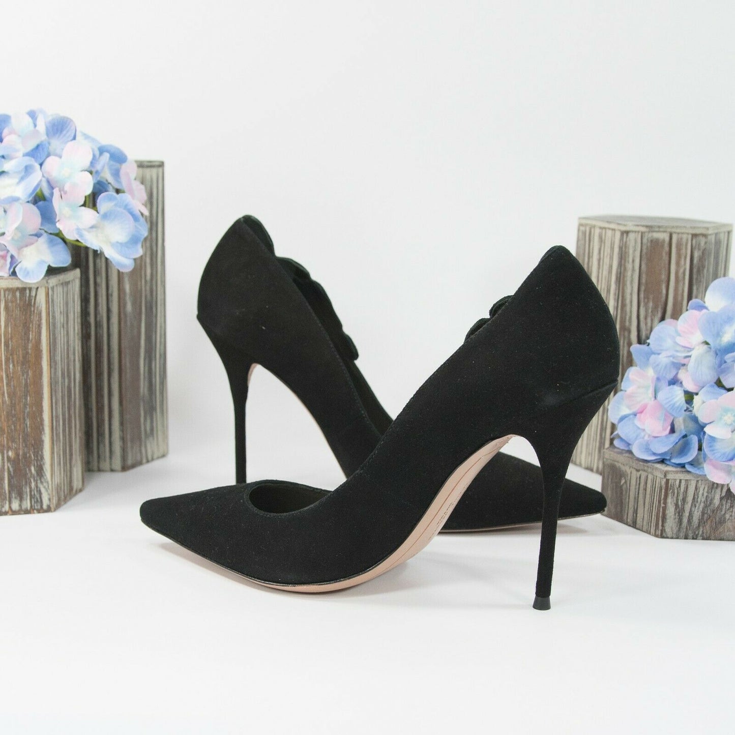 Sophia Webster Black Floral Applique Suede High Heel Pump Shoes 38
