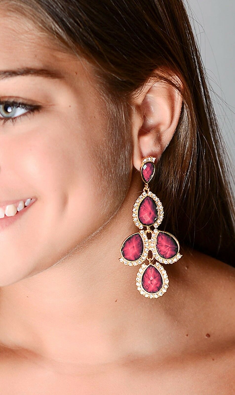 Amrita Singh Gold Crystal Fuchsia Resin Hamptons Teardrop Earrings ERC 104 NWT