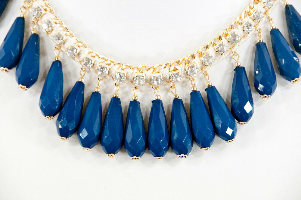 Amrita Singh Gold Lapis Milly Crystal Courtney Friel Bib Necklace NKC 700 NWT
