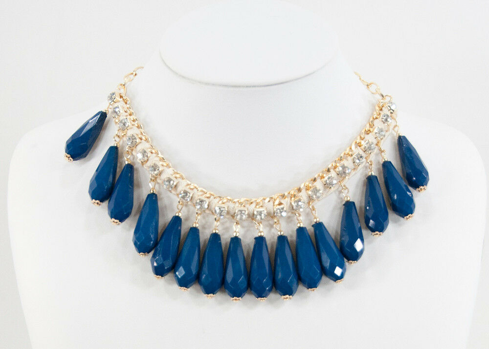 Amrita Singh Gold Lapis Milly Crystal Courtney Friel Bib Necklace NKC 700 NWT